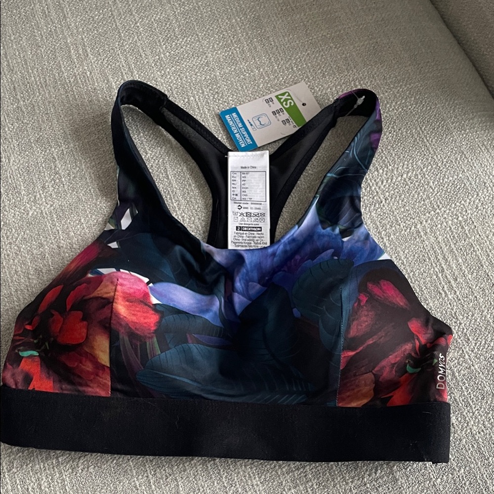 NWT Black and Red Floral Sports Bra